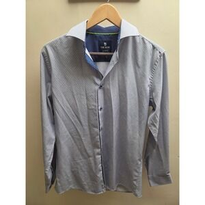 Tom Baine Slim Fit Performance Shirt Mens Small Blue Geometric Stretch